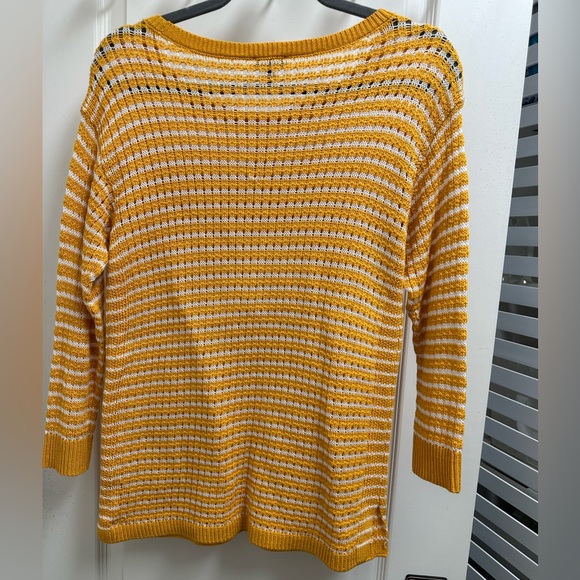 NWT Talbots Women’s MIXED YARN SWEATER - JUNGLE STRIPE yellow white SZ XS - Picture 3 of 4